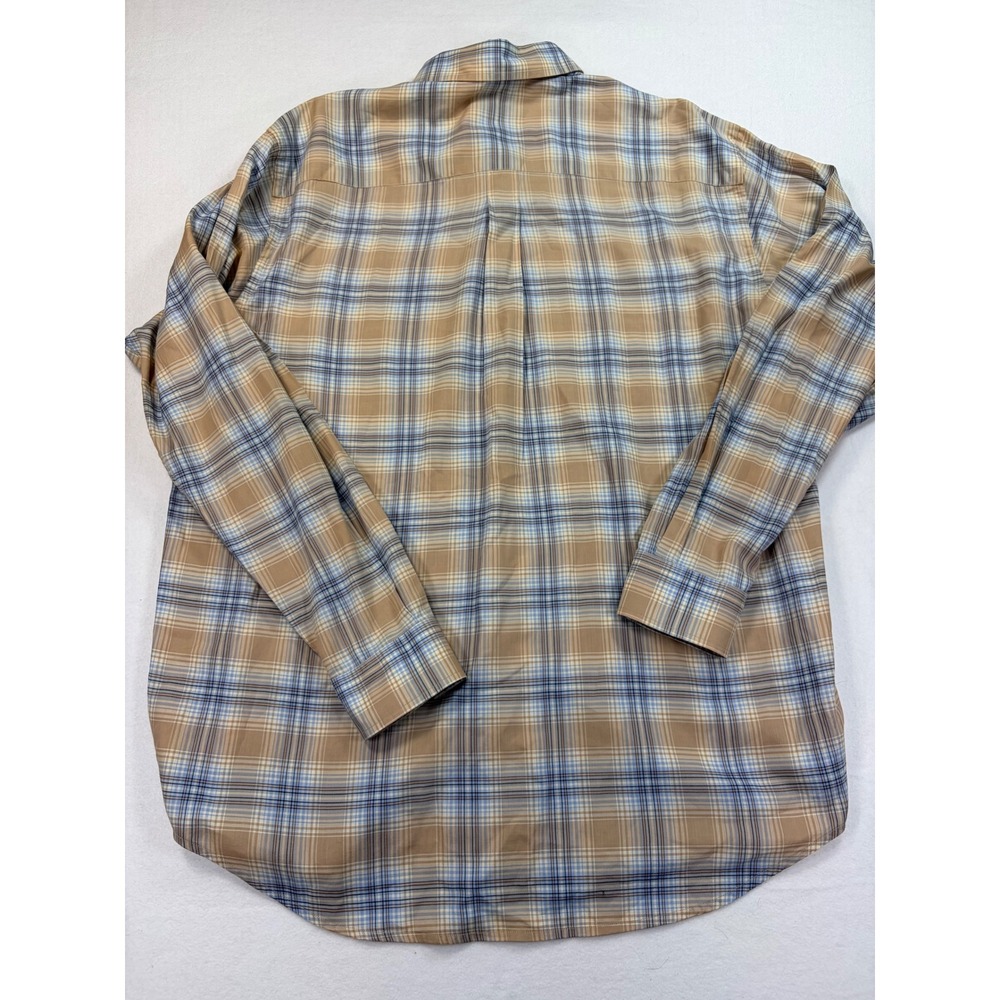 Bobby Jones Collection Mens XL Tan Blue Plaid Button Down Shirt Woven In Italy - Picture 6 of 8